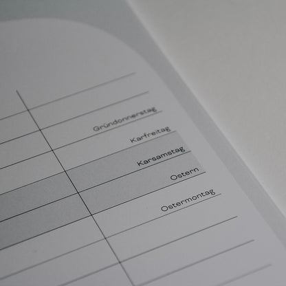 Detailaufnahme von den Feiertagen im Monat April aus dem Kalender 2026 von saltwaterdesigns. Gut geeignet für Singles oder Paare.