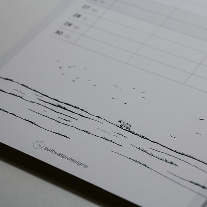Ansicht von Illustration mit Schaf auf Deich, Detailaufnahme vom saltwaterdesigns Kalender 2026